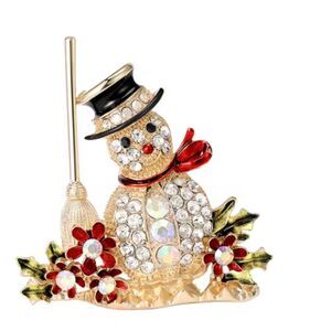 Snowman Brooch Cheerful Rhinestones on Gold Tone Metal Christmas Holiday